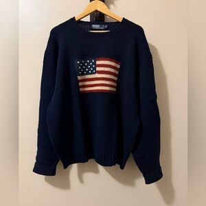 Polo Ralph Lauren Vintage Y2K American Flag 🇺🇸 Lambswool Sweater,Size-XXL,Unisex